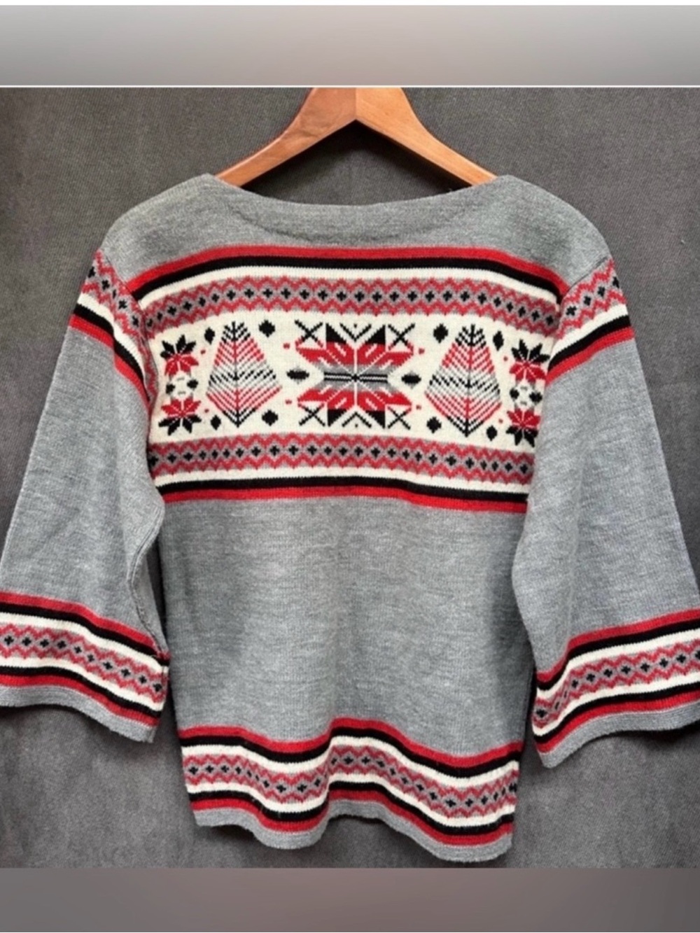 Vintage Boho Aztec Tribal sweater 70s Space Dye Flare Sleeves Small